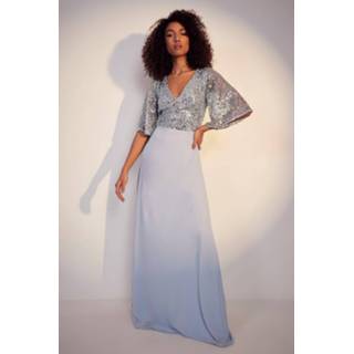 👉 Tall Bruidsmeisjes Gelegenheids Maxi Jurk Met Pailletten En Engelenmouwen, Baby Blue