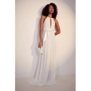 👉 Tall Geplooide Maxi Jurk Met Ceintuur, Ivory