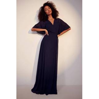 👉 Tall Bruidsmeisjes Wikkel Jurk Met Engelenmouwen, Navy