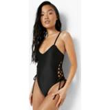 👉 Petite Badpak Met Veters En Laag Decolleté, Black