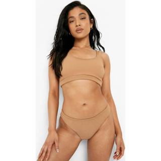 👉 Bikinibroekje chocoladebruin Petite Gekreukeld Hipster String Bikini Broekje, Chocolate