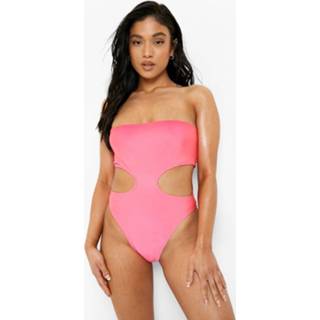 👉 Petite Bandeau Badpak Met Uitsnijding, Hot Pink