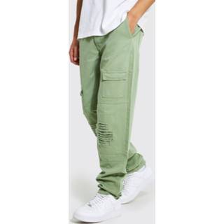 Tall Versleten Cargo Broek Met Rechte Pijpen, Sage