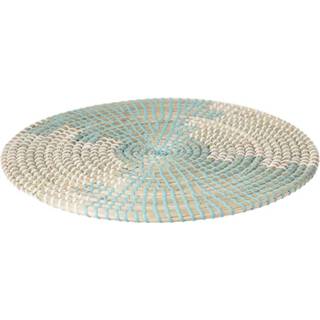 👉 Placemat groen wit tgroen jute active naturel Ronde zeegras mint groen/wit 35 cm