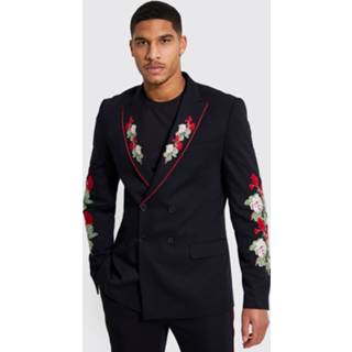 👉 Tall Double Breasted Floral Suit Jacket, Black