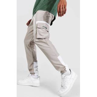 👉 Contrasterende Soft-Shell Cargo Joggingbroek Met Rubberen Badge, Stone