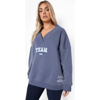 👉 Plus Trainingspak Met Oversized Trui Met Split, Washed Blue