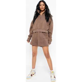 👉 Trainingspak s chocoladebruin Tall Met Shorts Korte Rits En Zak Detail, Chocolate