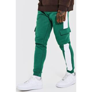 👉 Man Cargo Skinny Fit Colour Block Joggingbroek, Forest
