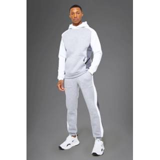 👉 Man Active Colour Block Trainingspak Met Capuchon, Grey Marl