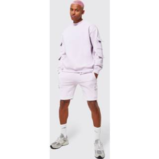 👉 Oversized Cargo Sweatshirt Short Tracksuit, Lilac