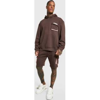 Mannen Oversized Man Cargo Hooded Short Tracksuit