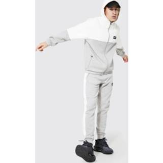 👉 Zip Hooded Panelled Tracksuit With Tape, Grey Marl