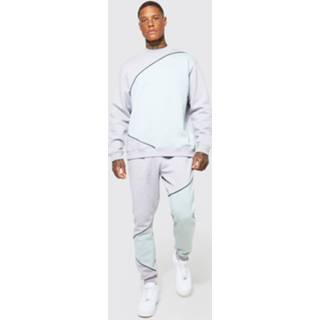 👉 Oversized Colour Block Man Trainingspak Met Trui, Sage