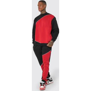 👉 Oversized Colour Block Man Trainingspak Met Trui, Red