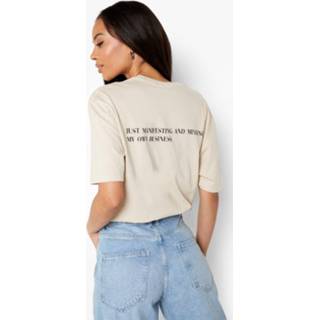 Tall Manifesting T-Shirt Met Tekst Met Rugopdruk, Stone