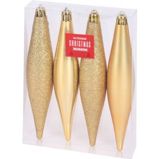 Kerstversiering goud kunststof 4x Ijspegels Kersthangertjes 15 Cm - Kersthangers 8720147837094