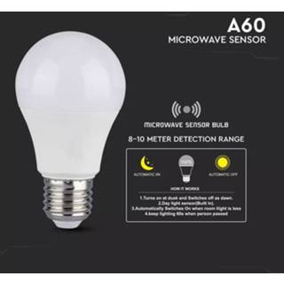 👉 Ledlamp wit kunststof One Size Color-Wit V-TAC VT-2219 met sensor A60 E27 9W 806lm 4000K 3800157646574