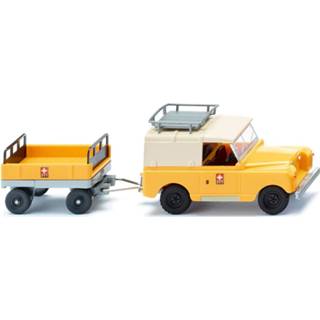 👉 Miniatuurauto geel zink kunststof One Size Color-Geel WIKING Land Rover met aanhanger 1:87 4006190100052