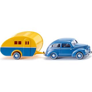 👉 Miniatuurauto blauw geel kunststof One Size Color-Blauw WIKING en caravan Ford Taunus G73A 1:87 blauw/geel 4006190820042
