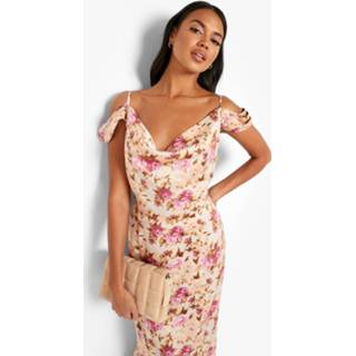 👉 Satijnen Gelegenheids Bloemen Crop Top Met Waterval Hals, Antique Rose