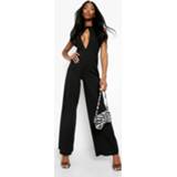 Jumpsuit zwart Sleutelgat Wide Leg Met Hoge Hals, Black