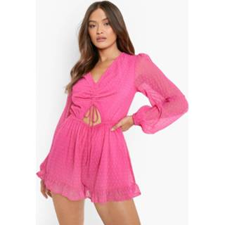 👉 Geplooide Dobby Mesh Romper, Bright Pink