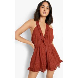 👉 Broderie Halter Romper Met Franjes, Rust