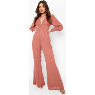 👉 Chiffon Wide Leg Jumpsuit Met Pofmouwen, Rose