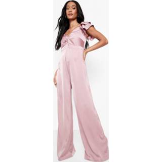 👉 Zwangerschap Satijnen Jumpsuit Met Ruches, Dusky Pink