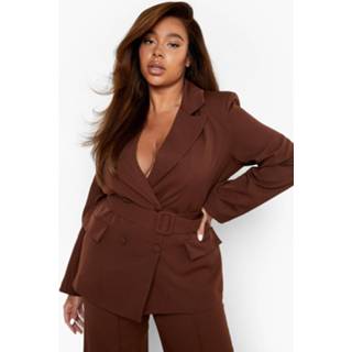 👉 Plus Blazer Met Ceintuur En Dubbele Knopen, Coffee