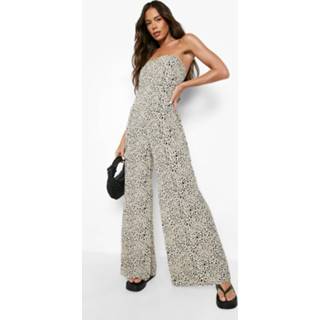 👉 Strapless Gesmokte Dierenprint Jumpsuit, Stone
