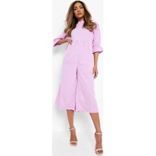 Culotte Jumpsuit Met Hoge Hals En Pofmouwen, Lilac