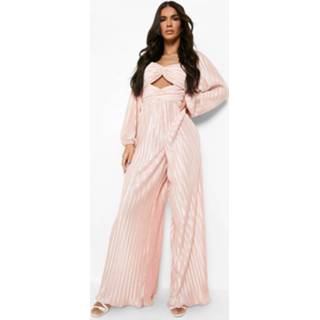 👉 Plisse Wide Leg Jumpsuit Met Uitsnijding, Dusky Pink