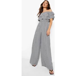 👉 Gingham Culotte Jumpsuit Met Uitgesneden Hals, Black