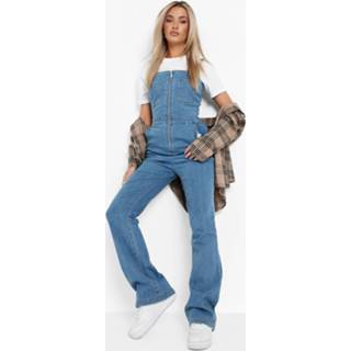 👉 Wijde Pinafore Denim Jumpsuit Met Vierkante Hals, Mid Wash