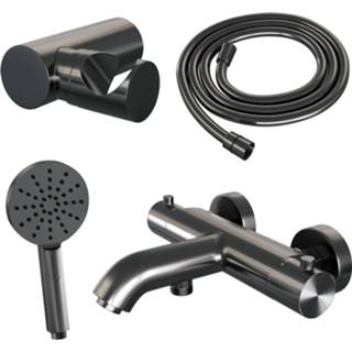 👉 Opbouwset gunmetal Bad- en Douchekraan Brauer Edition Thermostatisch Met Wandhouder Handdouche 3 Standen Geborsteld 8720359392435