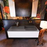 👉 Badmeubel grijs talc MONDIAZ ERIN 120cm onderkast kleur met 1 lade. Wastafel RIDGE rechts zonder kraangaten Dark_grey. 6017317442496