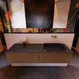 👉 Badmeubel rust MONDIAZ ERIN 150cm onderkast kleur met 2 lades. Wastafel RIDGE rechts zonder kraangaten Urban. 6017320147173