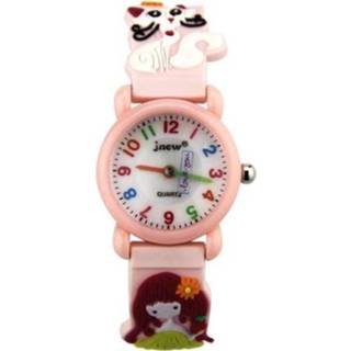 👉 Quartz horloge active kinderen meisjes JNEW A335-86195 Cute Cartoon Waterdichte tijd Cognitive (meisje en kat (roze))