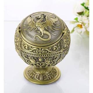 👉 Asbak metalen active Retro bolvormige met deksel Home woonkamer decoratie ornamenten (Dragon Bronze)