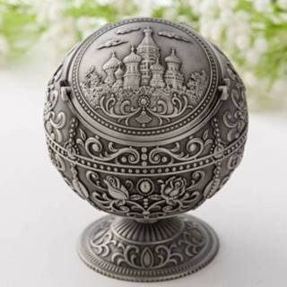 👉 Asbak metalen tin active Retro bolvormige met deksel thuis woonkamer decoratie ornamenten (tin kleur kasteel)