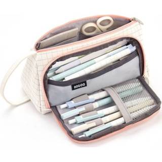 👉 Briefpapier canvas active Ango grote capaciteit potloodcase schattige tas, kleur: fee plaid
