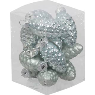 Glans active tgroen grijs 12x stuks glazen dennenappels kersthangers mintgroen (oyster grey) 6 cm mat/glans