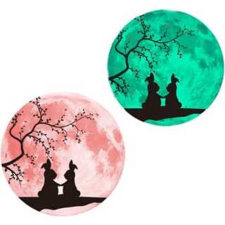 👉 Muursticker roze active 30 cm paar fluorescerende maan (paar konijn)