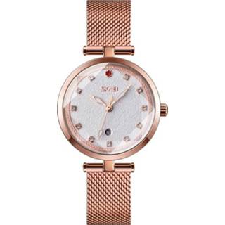 👉 Quartz horloge glas rose goud active vrouwen SKMEI 9215 Dames 3D Geruite Overlap Patroon Diamond Dial (Rose Gold)