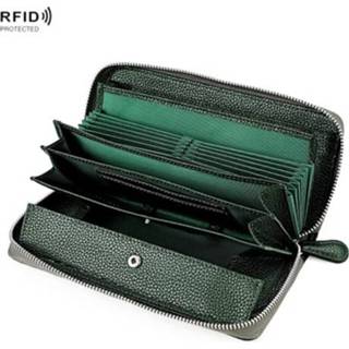 👉 Koppeling active vrouwen RFID Lychee Textuur Mode Orgel Dames Rits Lange Wisselzak (ArmyGreen)