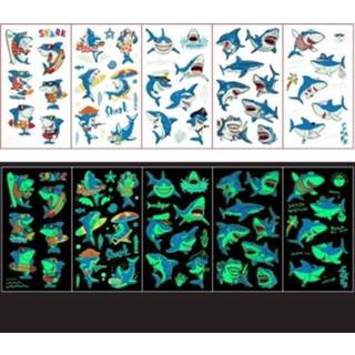 👉 Tattoo active kinderen 20 stks Y01-05 Kids Cartoon Lichtgevende Sticker Waterdicht en Sweat Proof Party Activity Face (Shark)