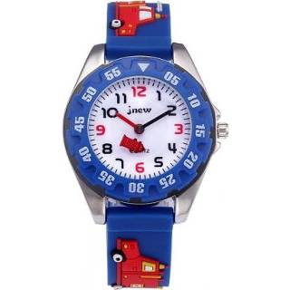 👉 Quartz horloge blauw siliconen active kinderen JNEW 6811-20076 Waterdichte Cartoon 3D Fire Truck Auto Strap (blauw)