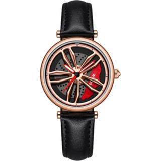 👉 Quartz horloge rose goud active vrouwen Sanda 1074 3D-holle wiel niet-roteerbare wijzerplaat voor vrouwen, stijl: lederen riem (rose goud)